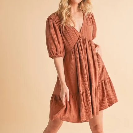 Aemi+Co Tied Back Ruffled Short Sleeve Mini Dress - Image 3