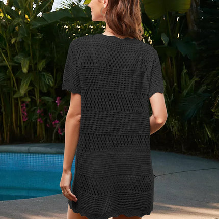 Openwork Round Neck Short Sleeve Cover-UP - Image 19