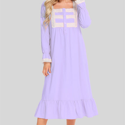 Lace Detail Square Neck Flounce Sleeve Night Dress - Image 10