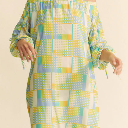 Davi & Dani Printed Off Shoulder Drawstring Sleeve Mini Dress - Image 10