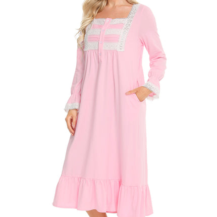 Lace Detail Square Neck Flounce Sleeve Night Dress - Image 5