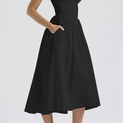 Ruched V-Neck Sleeveless Dress with Pockets - Image 3