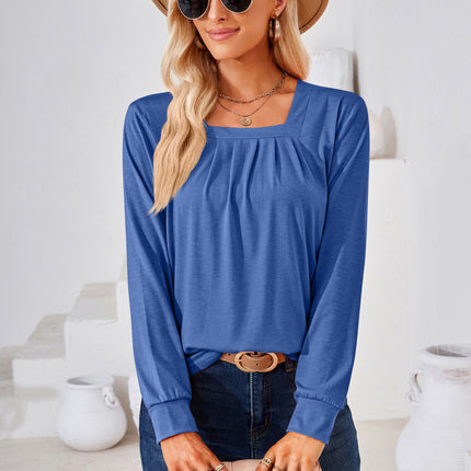 Square Neck Ruched Long Sleeve Blouse - Image 10