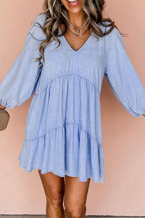 V-Neck Tiered Ruffled Hem Mini Dress - Image 4