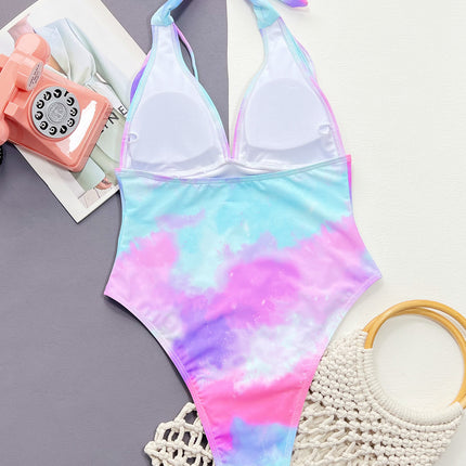 Tie-Dye Halter Neck One-Piece Swimsuit - Image 4