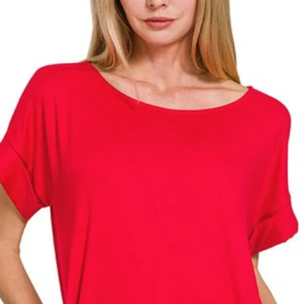 Zenana Rolled Short Sleeve Round Neck Dress - Image 2