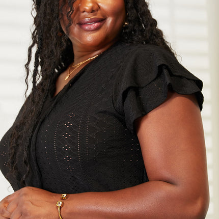 Mandy Eyelet Tie-Neck Flutter Sleeve Blouse - Image 9