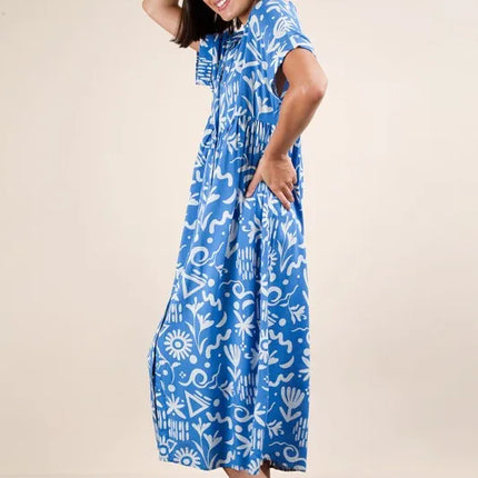 VERY J Plus Size Oversized Printed Shirt Midi Dress - Image 2