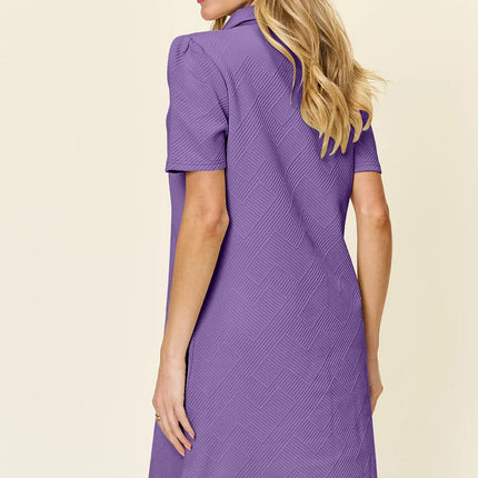 Double Take Full Size Texture Collared Neck Short Sleeve Dress - Image 3