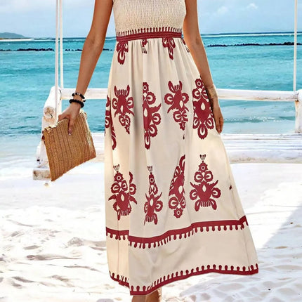 Smocked Printed Wide Strap Maxi Dress - Image 30