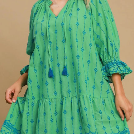 Umgee Full Size Tassel Embroidered Flounce Sleeve Mini Dress Plus Size - Image 4