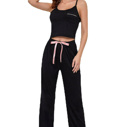 Contrast Trim Cropped Cami and Pants Loungewear Set - Image 3