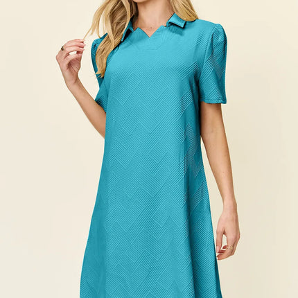 Double Take Full Size Texture Collared Neck Short Sleeve Dress - Image 26