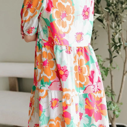 Button Down Floral Puff Sleeve Babydoll Dress - Image 2