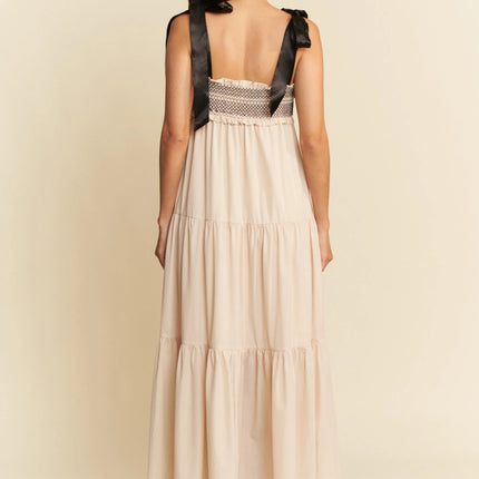 Davi & Dani Multi Contrast Smocked Bodice Straps Maxi Dress - Image 4