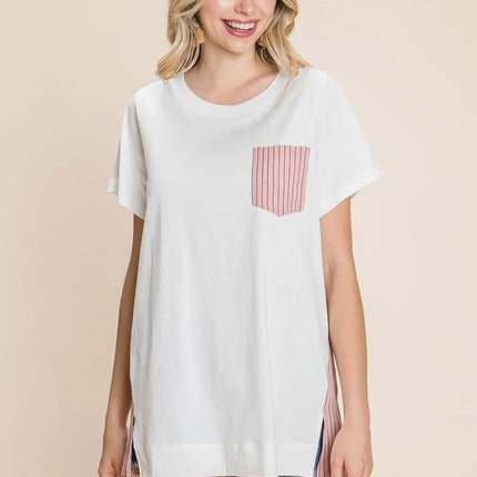 Cotton Bleu by Nu Label Contrast Striped Short Sleeve T-Shirt - Image 1