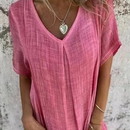 Full Size V-Neck Short Sleeve Midi Dress Plus Size - Image 13