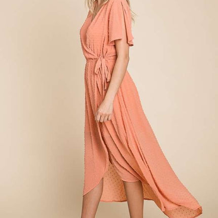 Culture Code Full Size Swiss Dot Tied Slit Short Sleeve Dress - Image 4