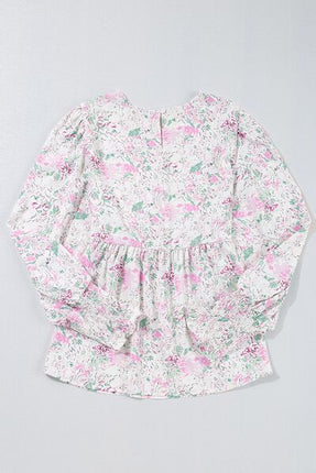 Printed Round Neck Long Sleeve Blouse - Image 8