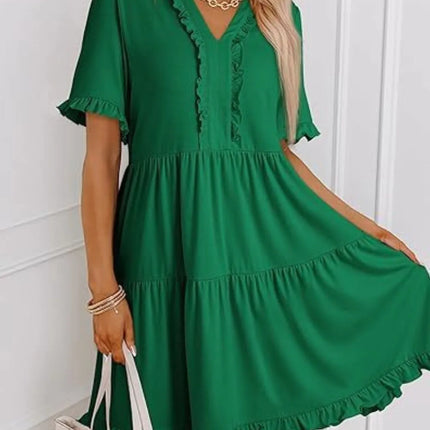 Tiered Notched Short Sleeve Mini Dress - Image 2