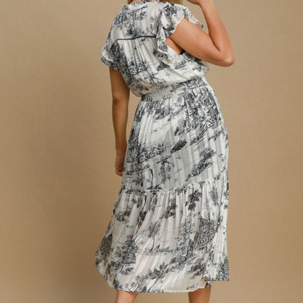 Umgee Full Size Two Tone Landscape Print Midi Dress Plus Size - Image 3