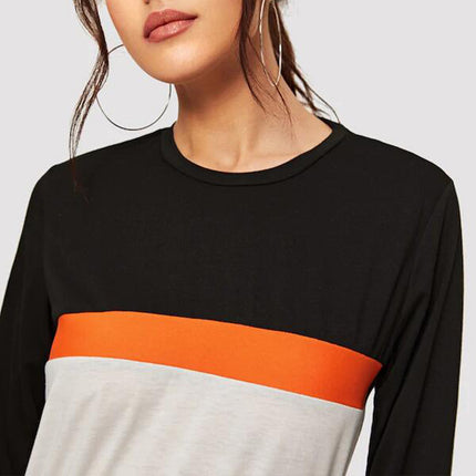 Shiny Color Block Round Neck Long Sleeve Tee - Image 6
