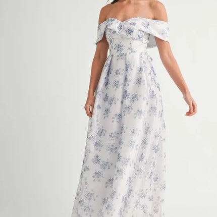 MABLE Floral Printed Off Shoulder Maxi Dress - Image 5