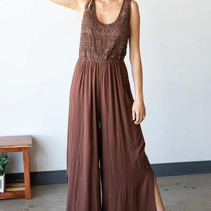 First Love Tie Back Sleeveless Slit Wide Leg Jumpsuit - Image 5