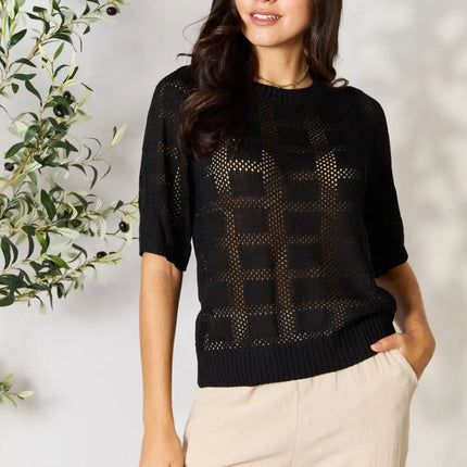 Mandy Ribbed Trim Round Neck Knit Top - Image 28