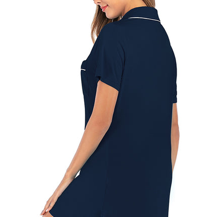 Contrast Piping Pocketed Short Sleeve Lounge Dress - Image 10
