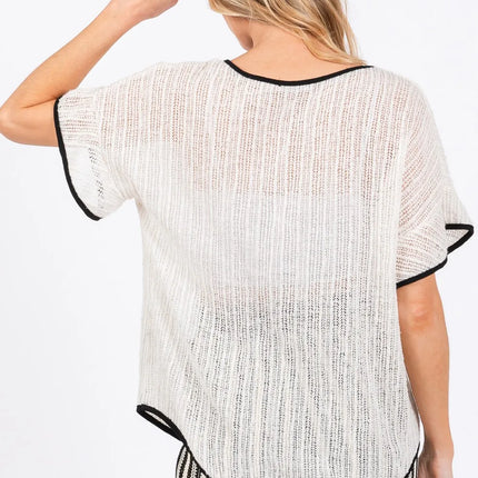 GeeGee Contrast Trim Short Sleeve Knit Cover Up - Image 2