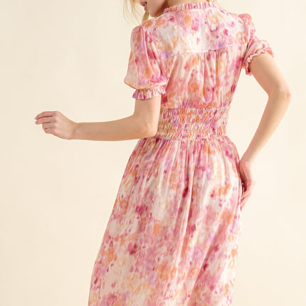 And The Why Full Size Smocked Waist Printed Midi Dress - Image 3
