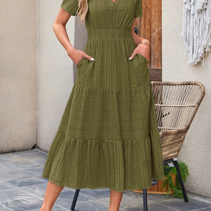 Tiered Notched Short Sleeve Dress - Image 22