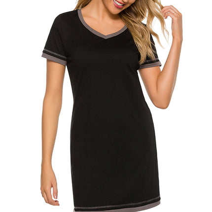 Contrast Trim Short Sleeve Lounge Dress - Image 5