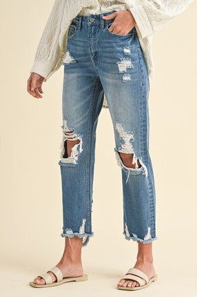 Annie Wear Distressed Raw Hem Cropped Jeans - Image 2