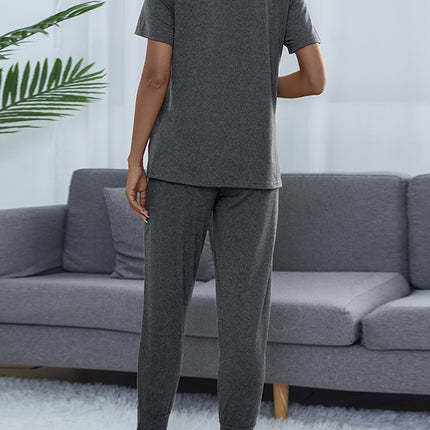 Shiny Round Neck Short Sleeve Top and Pants Set - Image 16