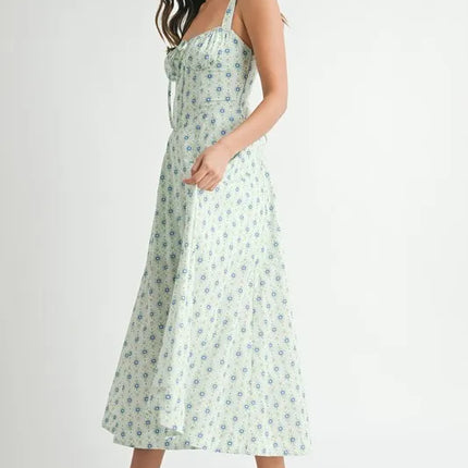 MABLE Floral Print Bustier Back Lace Up Midi Dress - Image 4