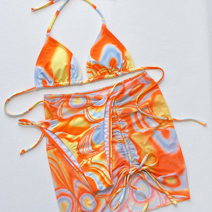 Multicolored Drawstring Ruched Three-Piece Swim Set - Image 3