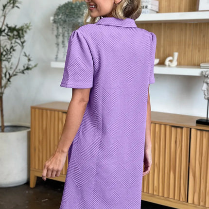 Double Take Full Size Texture Collared Neck Short Sleeve Dress - Image 8