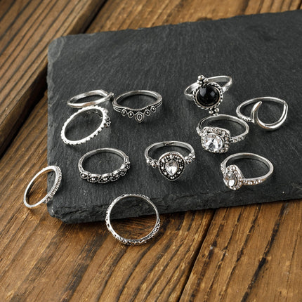 Alloy Synthetic Crystal 11-Piece Ring Set - Image 3