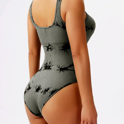 Tie-Dye Scoop Neck Wide Strap Active Bodysuit - Image 17