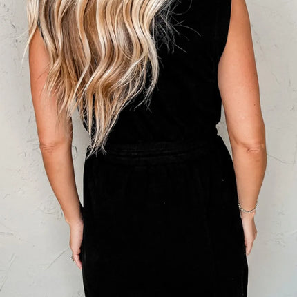 French Terry Zipped Collar Sleeveless Drawstring Waist Mini Dress - Image 4