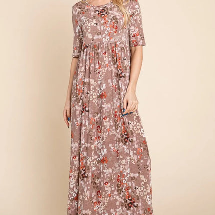 BOMBOM Printed Shirred Maxi Dress - Image 3