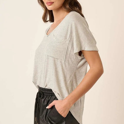 Mittoshop Striped V-Neck Short Sleeve T-Shirt - Image 3