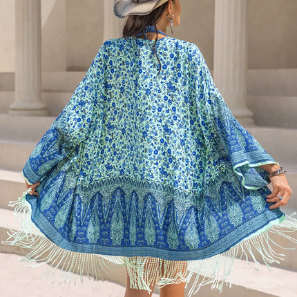 Fringe Printed Open Front Cover-Up - Image 2