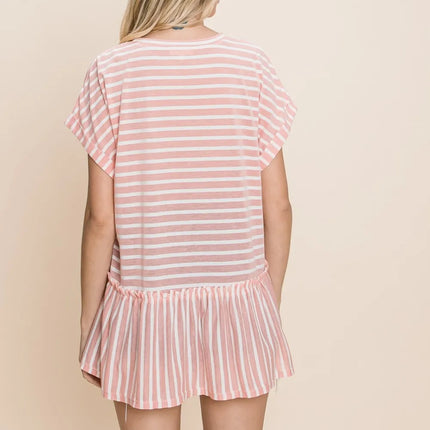 Cotton Bleu by Nu Label Striped Ruffled Short Sleeve Top - Image 2