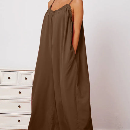 Double Take Full Size Ruffle Trim Tie Back Cami Jumpsuit with Pockets - Image 16