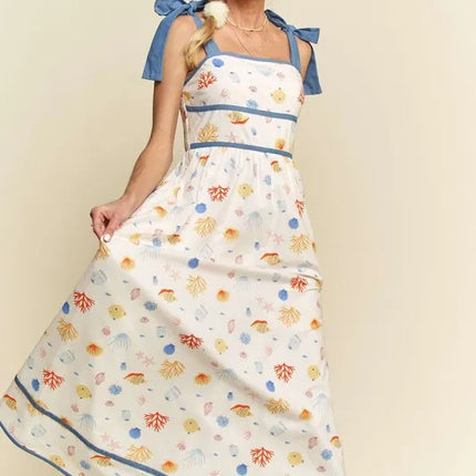 Davi & Dani Denim Binding Detail Smocking Summer Maxi Dress - Image 9