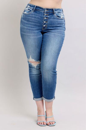 Judy Blue Full Size Button Fly Distressed Jeans with Pockets Plus Size - Image 17