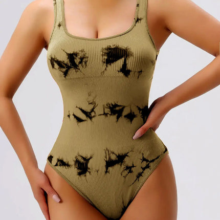 Tie-Dye Scoop Neck Wide Strap Active Bodysuit - Image 12